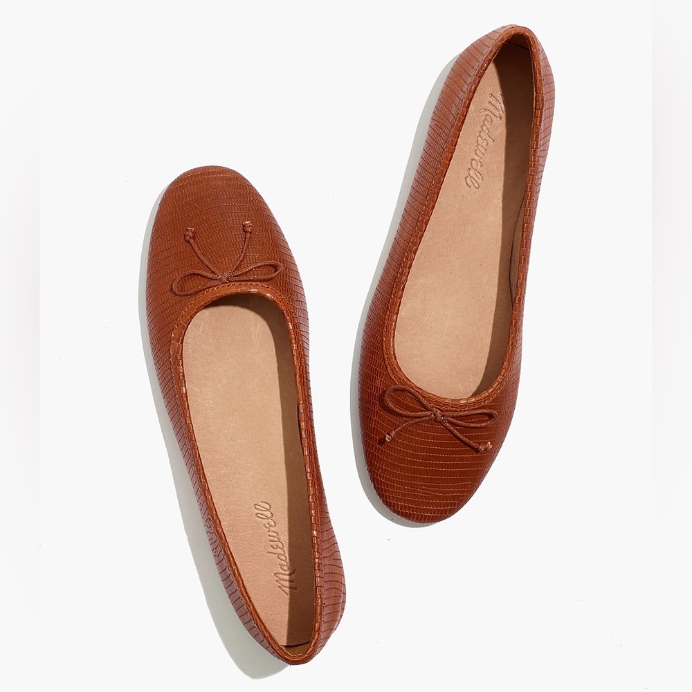 Madewell The Adelle Ballet Flat Lizard Embossed Leather Brown Size 7.5